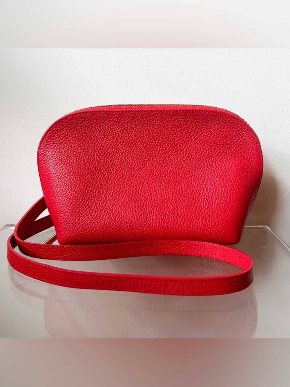 Cuyana Travel Case Crossbody in Red Pebbled Leather